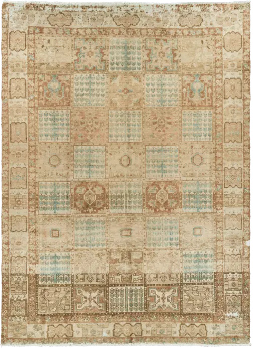 Modern Bakhtiari Rectangle Beige Rug 7×10 Wool-Cotton
