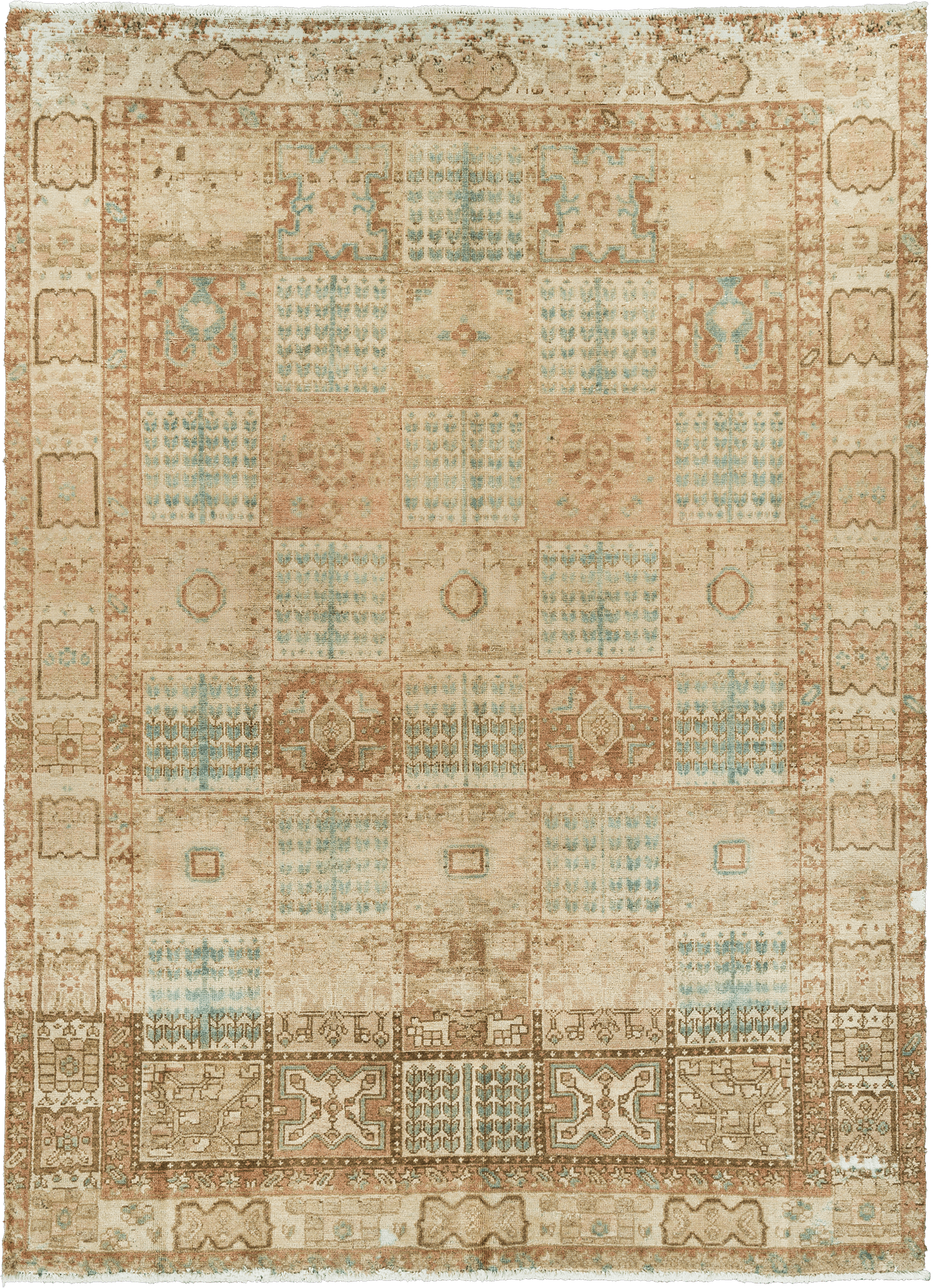 Modern Bakhtiari Rectangle Beige Rug 7×10 Wool-Cotton