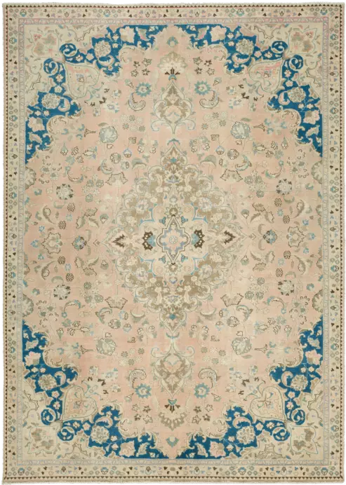 Modern Tabriz Rectangle Beige Rug 7×10 Wool-Cotton