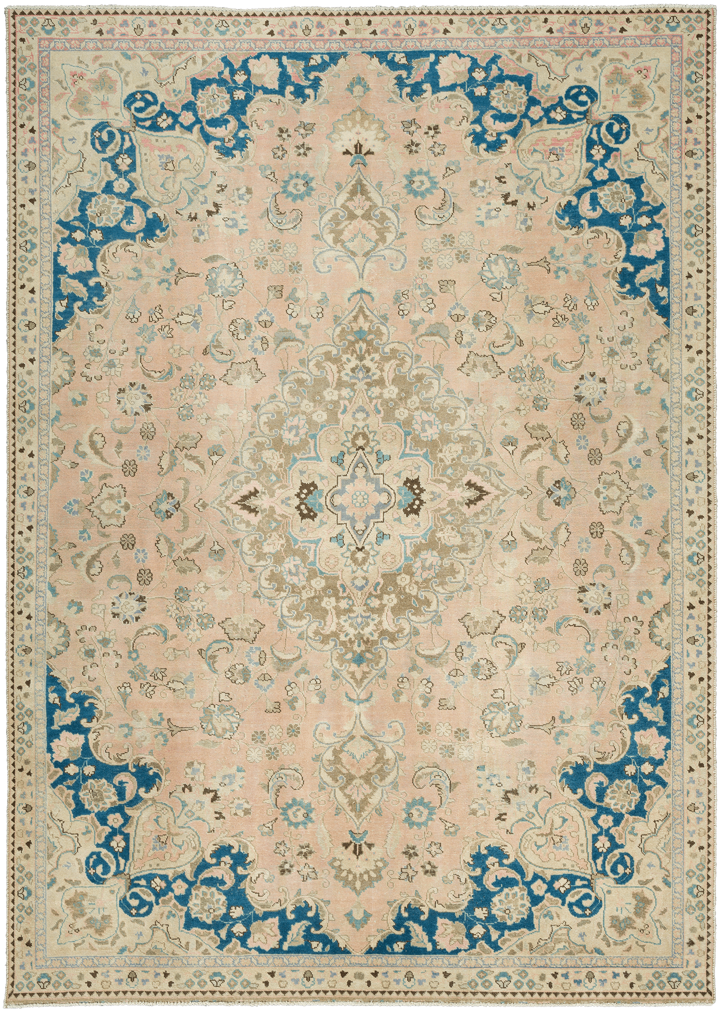 Modern Tabriz Rectangle Beige Rug 7×10 Wool-Cotton