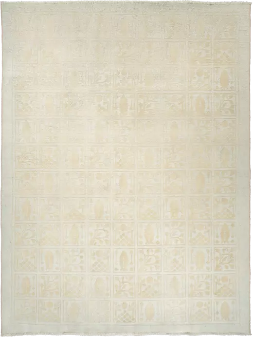 Modern Bakhtiari Rectangle Beige Rug 8×10 Wool-Cotton