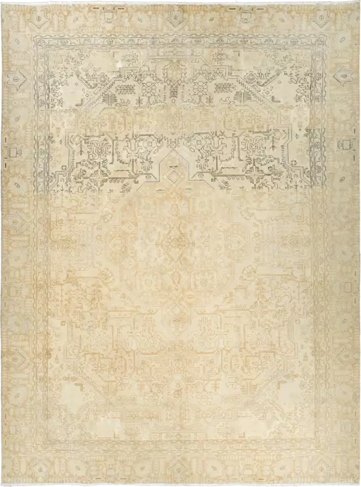 Modern Heriz Rectangle Beige Rug 9×12 Wool-Cotton