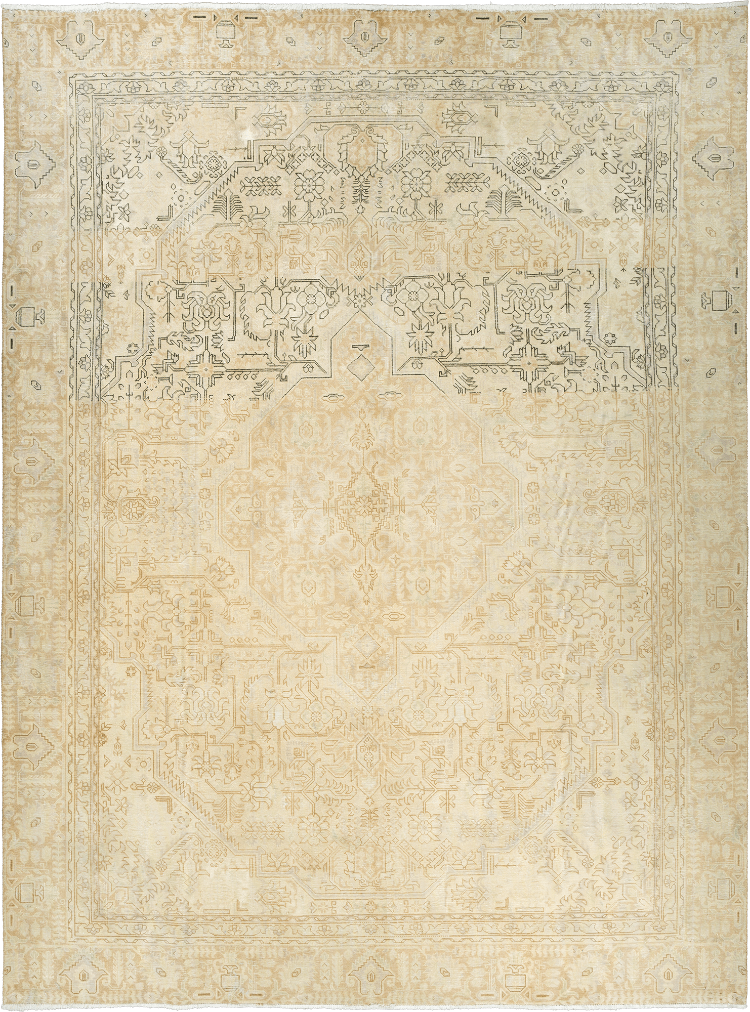 Modern Heriz Rectangle Beige Rug 9×12 Wool-Cotton