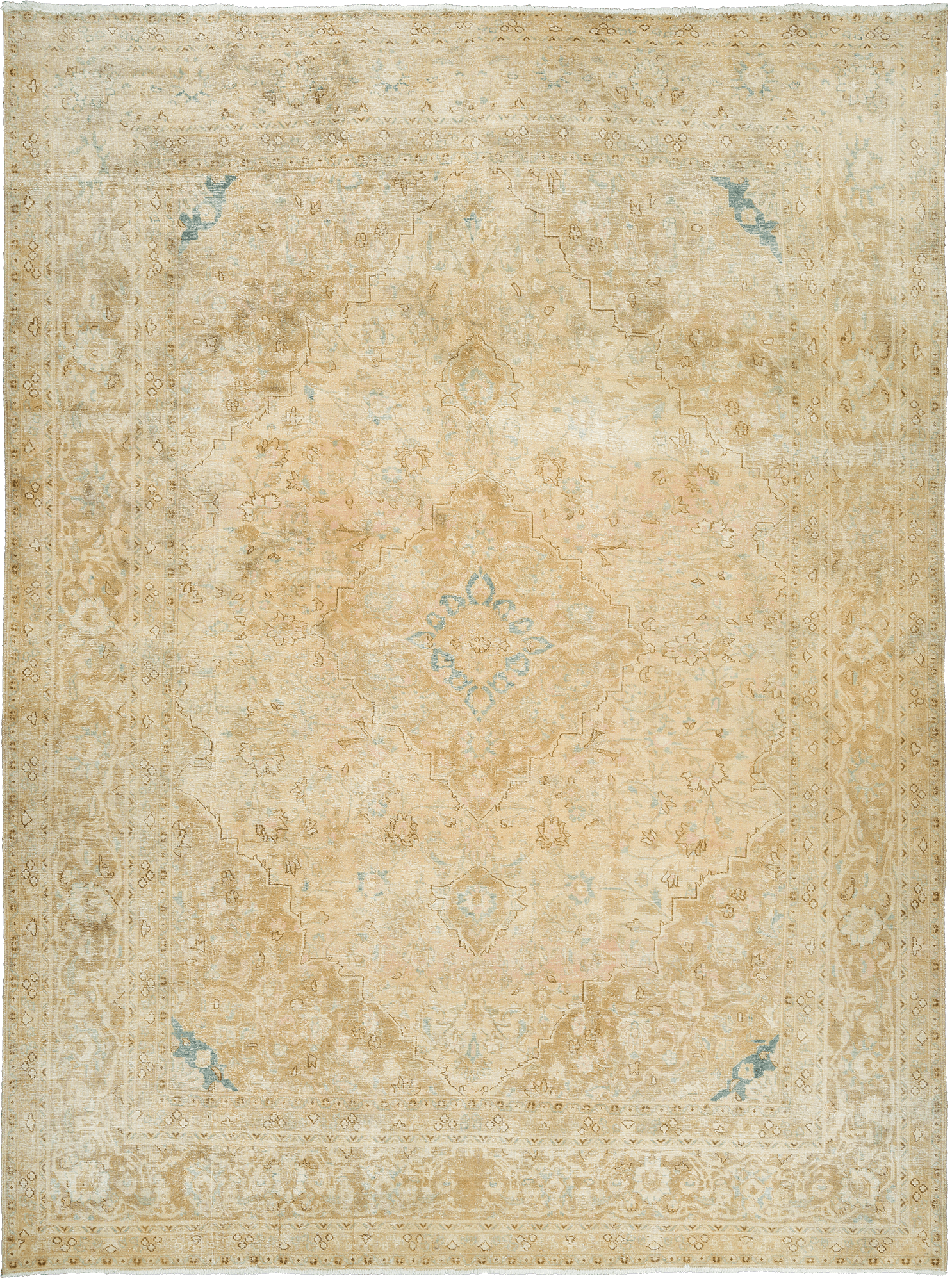 Modern Kashan Rectangle Beige Rug 9×13 Wool-Cotton