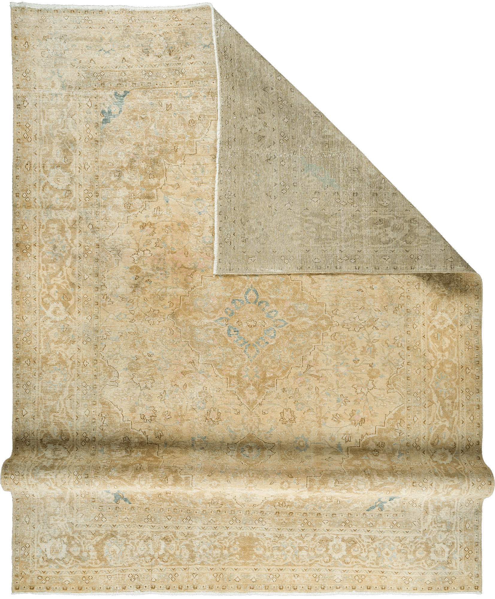 Modern Kashan Rectangle Beige Rug 9×13 Wool-Cotton