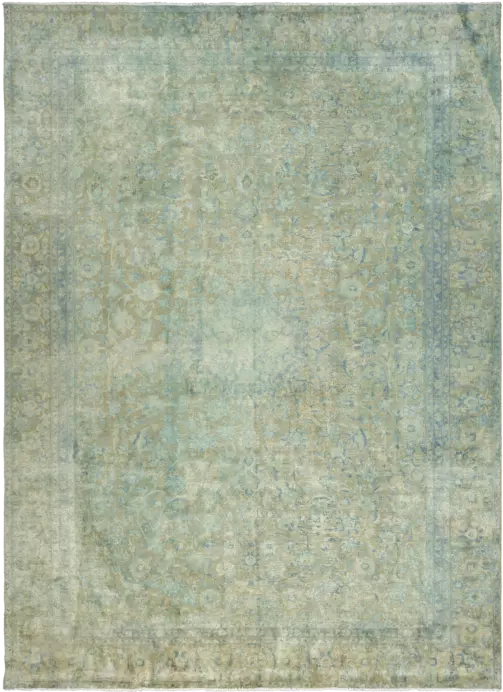 Modern Kashan Rectangle Olive Rug 9×13 Wool-Cotton