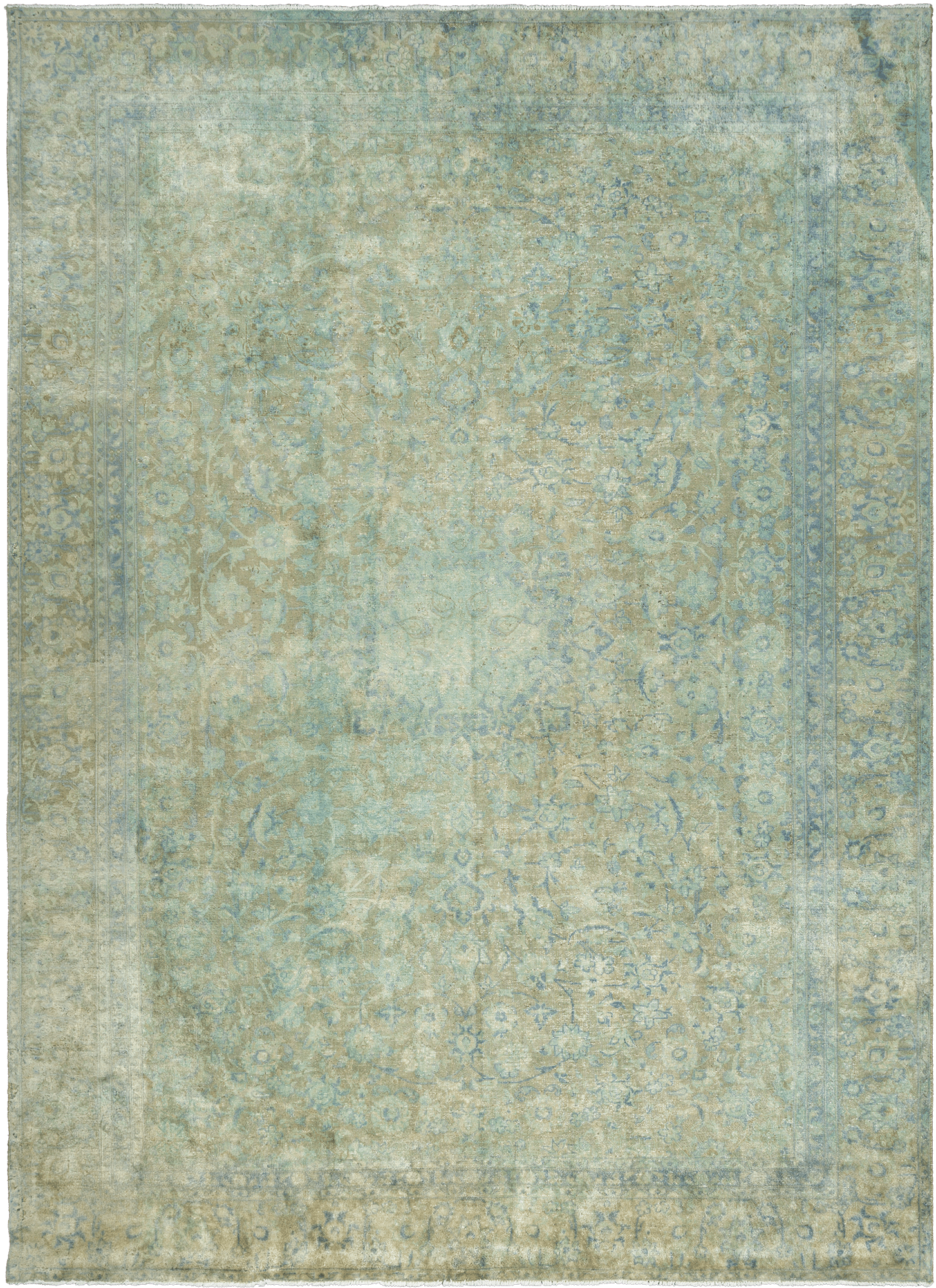 Modern Kashan Rectangle Olive Rug 9×13 Wool-Cotton