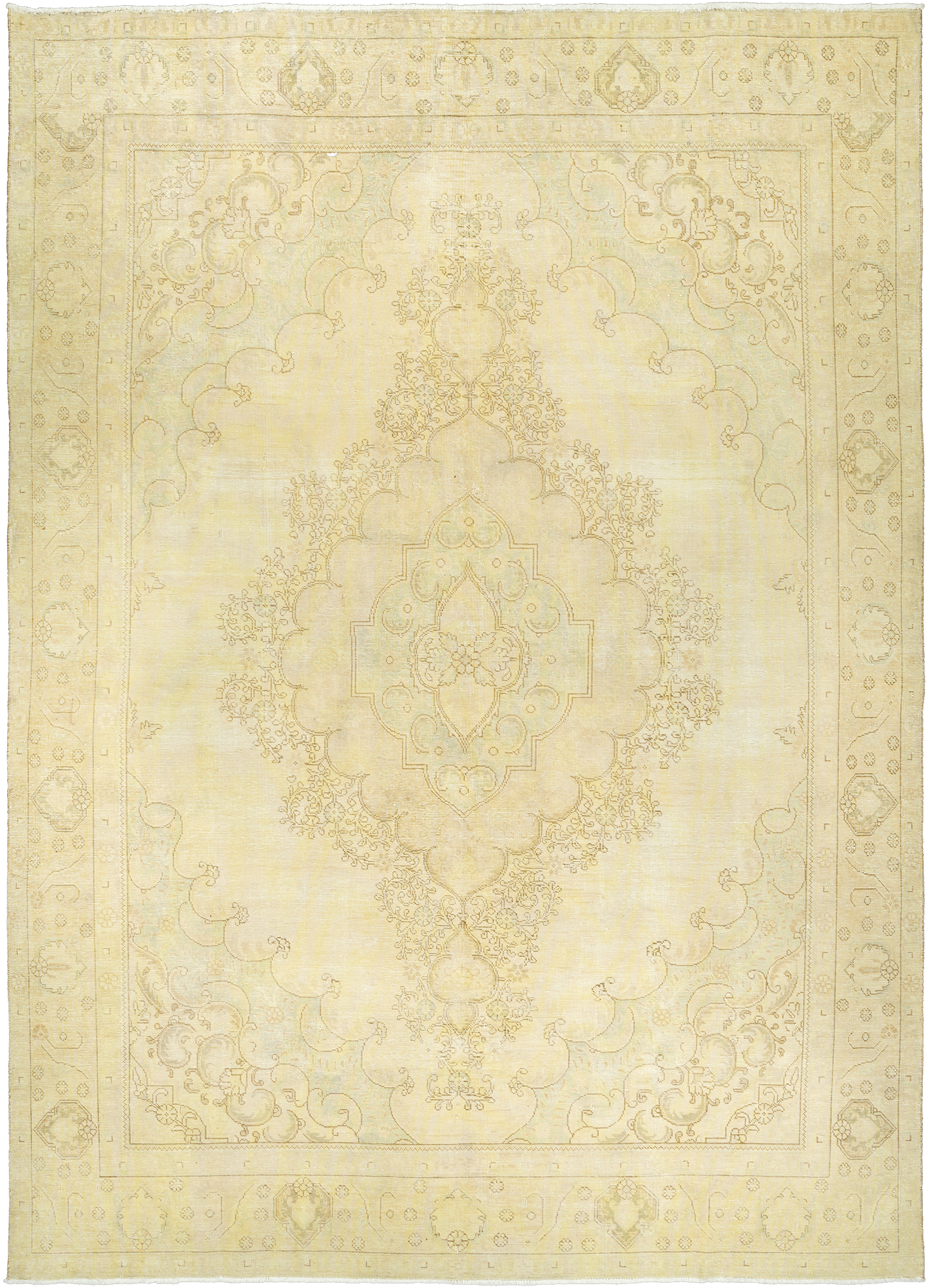 Modern Tabriz Rectangle Beige Rug 9×13 Wool-Cotton