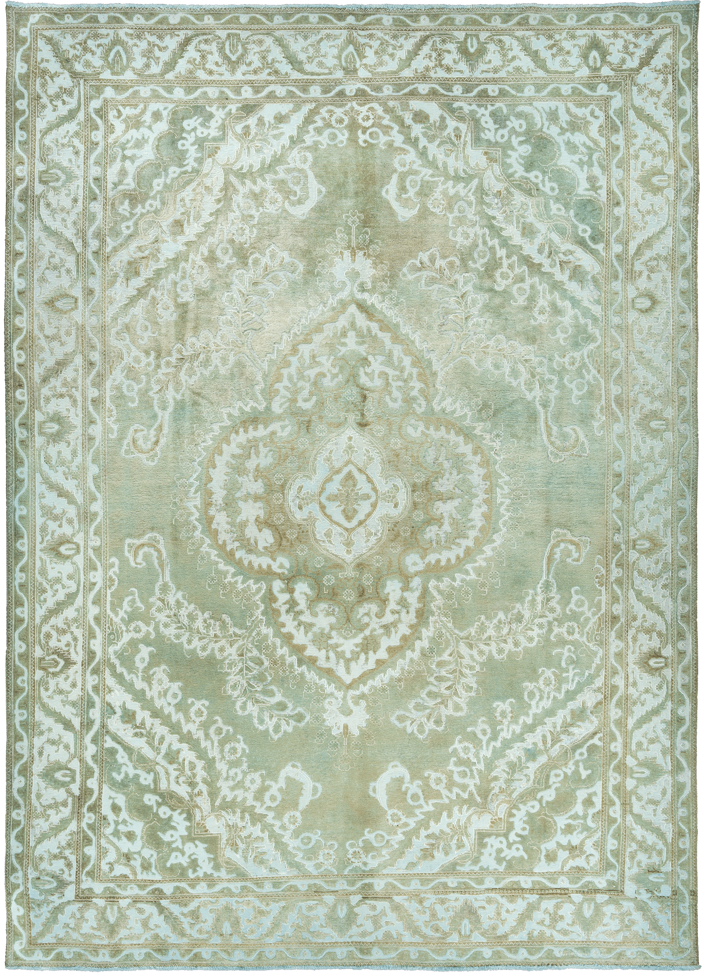 Colorful Vintage Tabriz Rectangle Turquoise Rug 10×13 Wool-Cotton