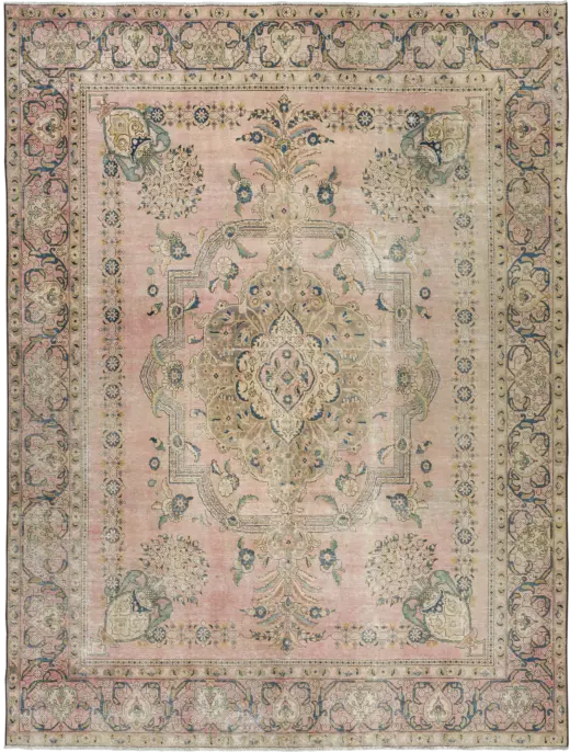 Modern Tabriz Rectangle Pink Rug 9×12 Wool-Cotton