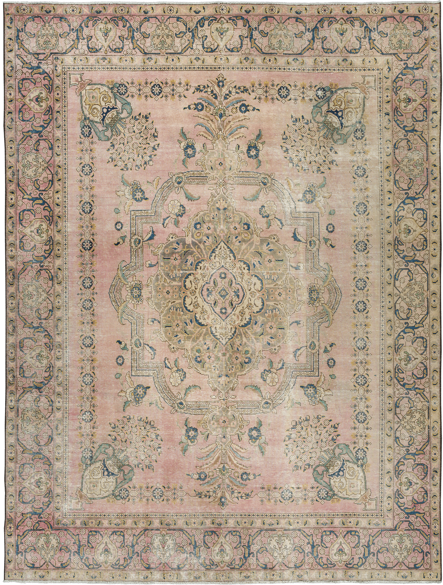 Modern Tabriz Rectangle Pink Rug 9×12 Wool-Cotton
