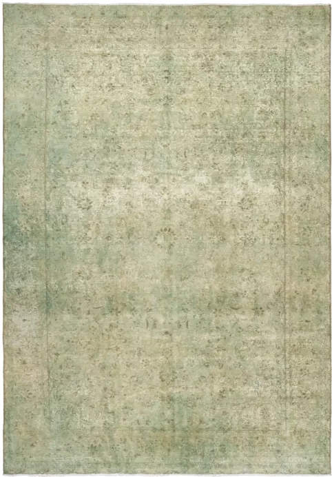 Modern Kashan Rectangle Green Rug 8×12 Wool-Cotton