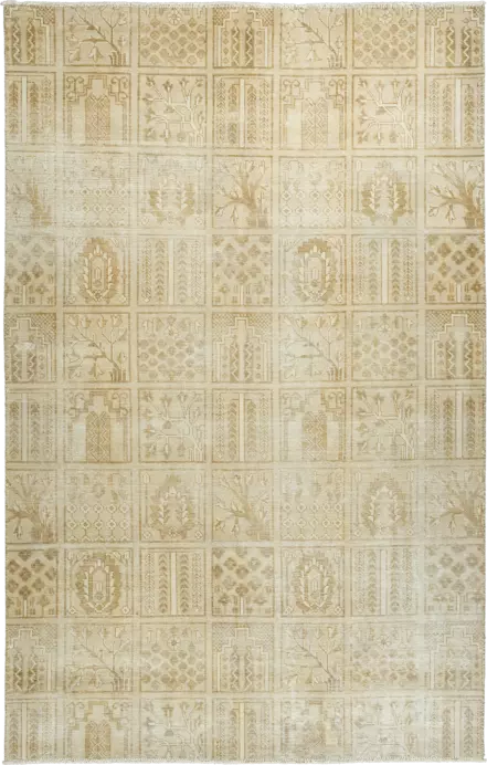 Modern Bakhtiari Rectangle Beige Rug 6×10 Wool-Cotton