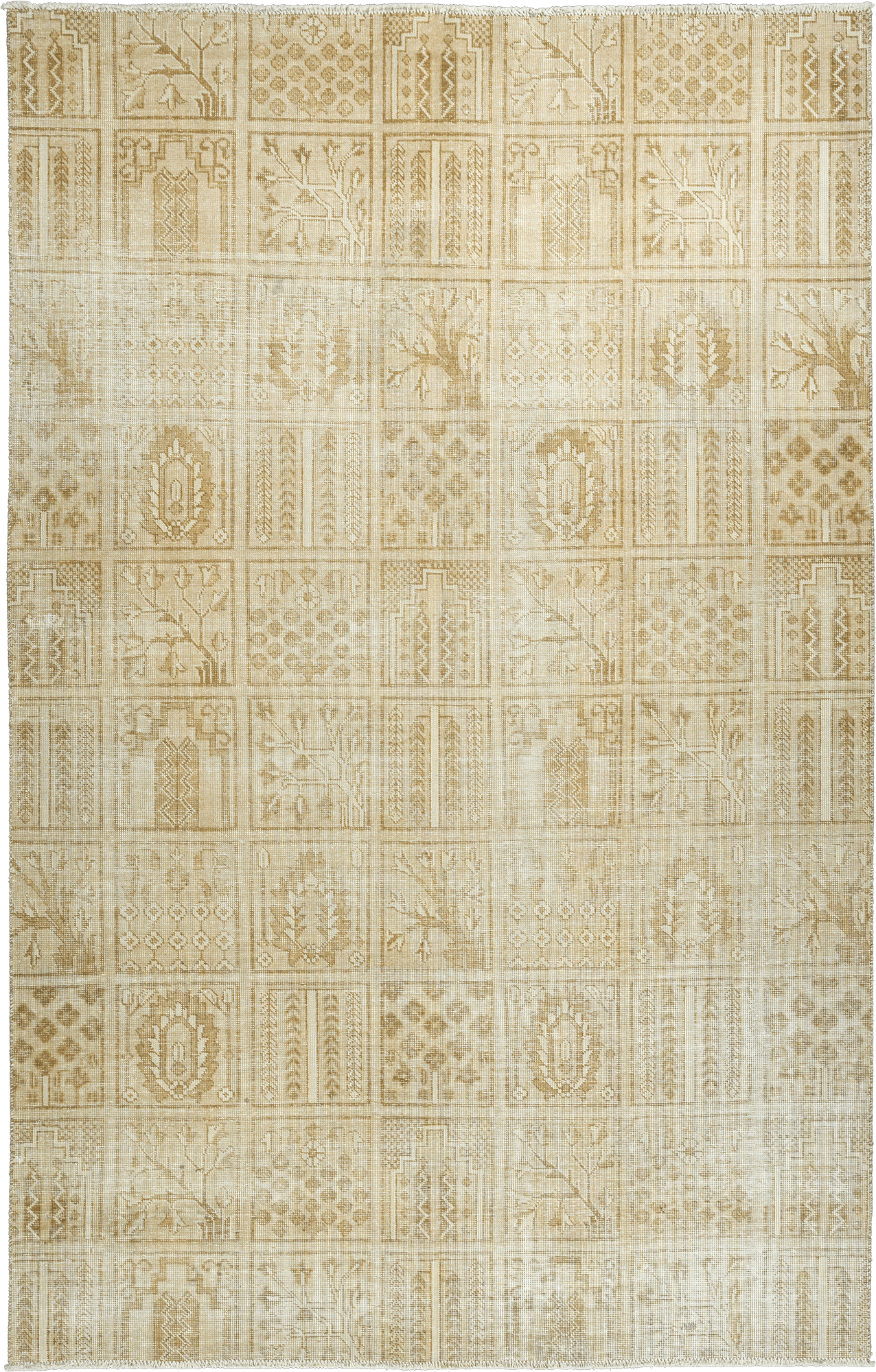 Modern Bakhtiari Rectangle Beige Rug 6×10 Wool-Cotton