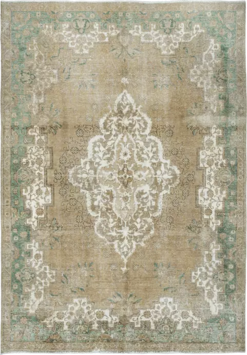 Modern Tabriz Rectangle Brown Rug 7×11 Wool-Cotton