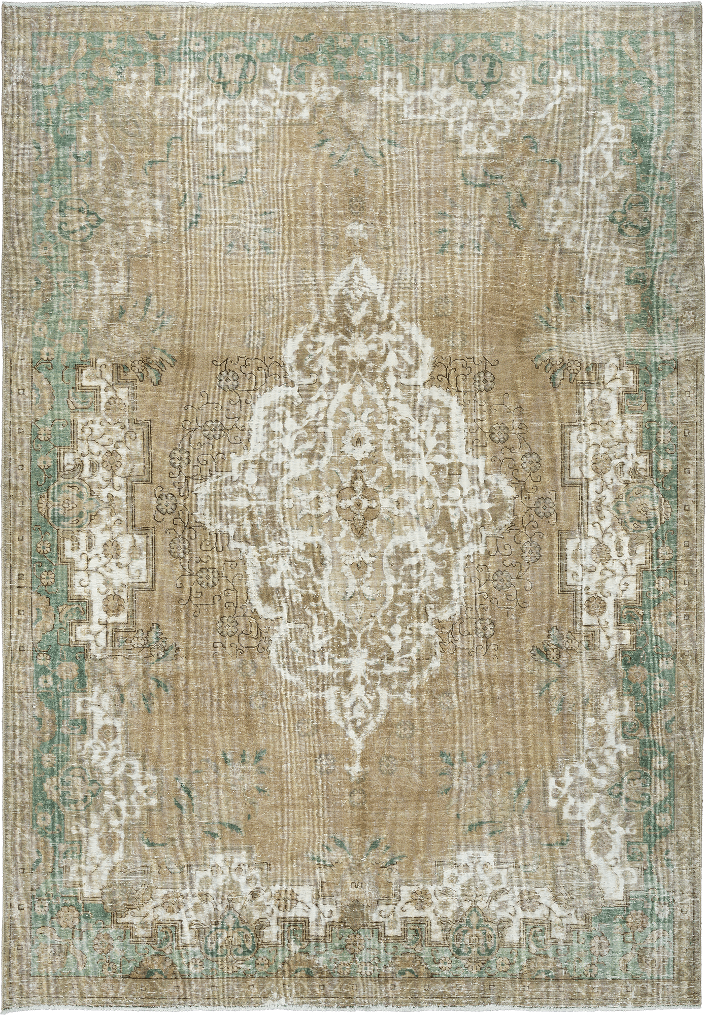 Modern Tabriz Rectangle Brown Rug 7×11 Wool-Cotton