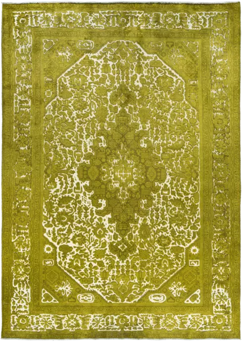 Colorful Vintage Heriz Rectangle Yellow Rug 8×11 Wool-Cotton