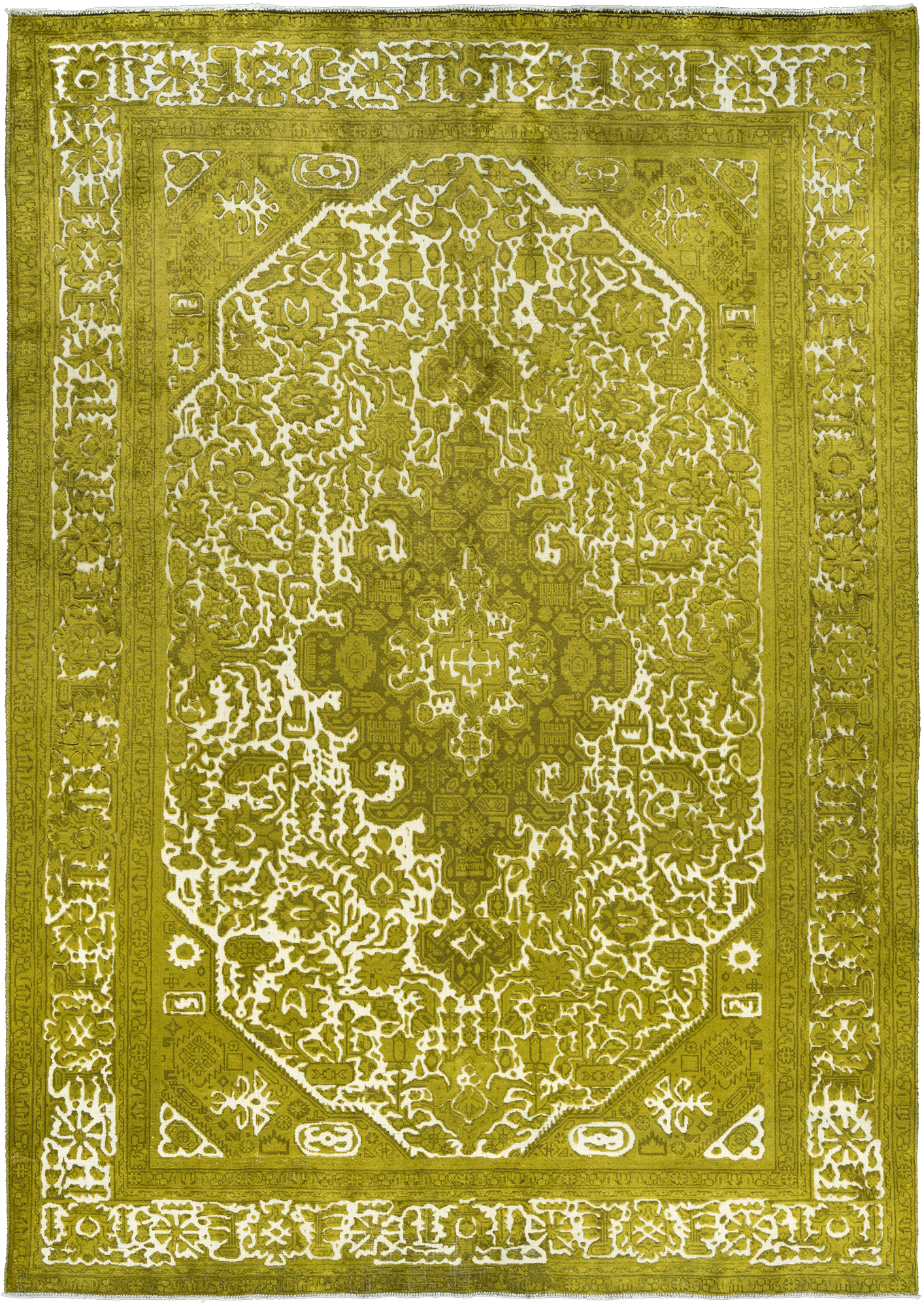 Colorful Vintage Heriz Rectangle Yellow Rug 8×11 Wool-Cotton