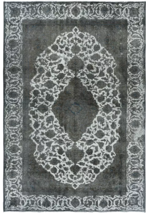 Colorful Vintage Kashan Rectangle Grey Rug 8×11 Wool-Cotton