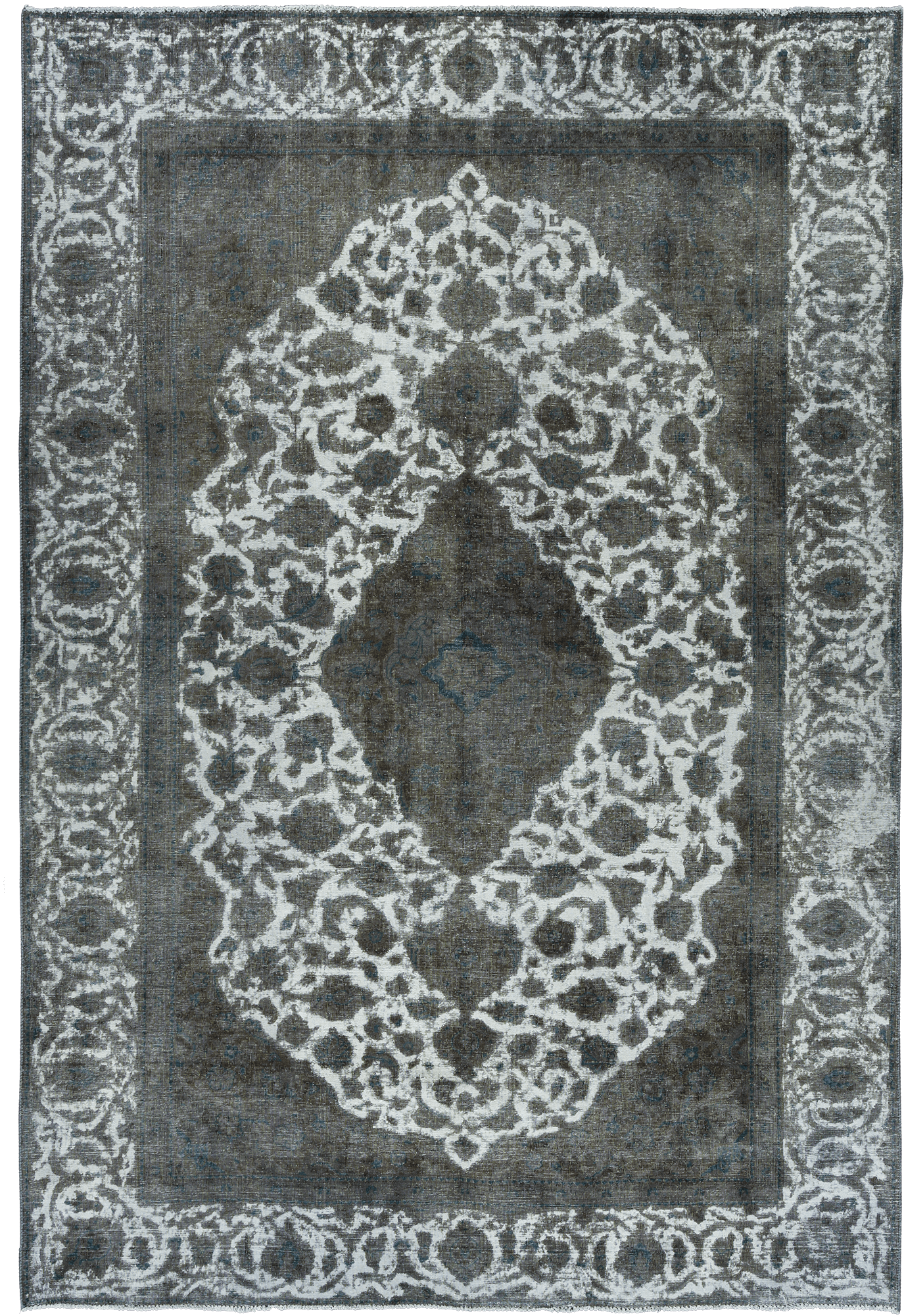Colorful Vintage Kashan Rectangle Grey Rug 8×11 Wool-Cotton
