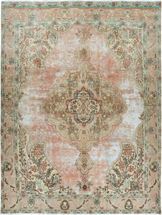 Modern Tabriz Rectangle Pink Rug 9×11 Wool-Cotton