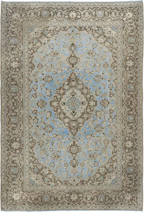 Colorful Vintage Kashan Rectangle Blue Rug 8×11 Wool-Cotton
