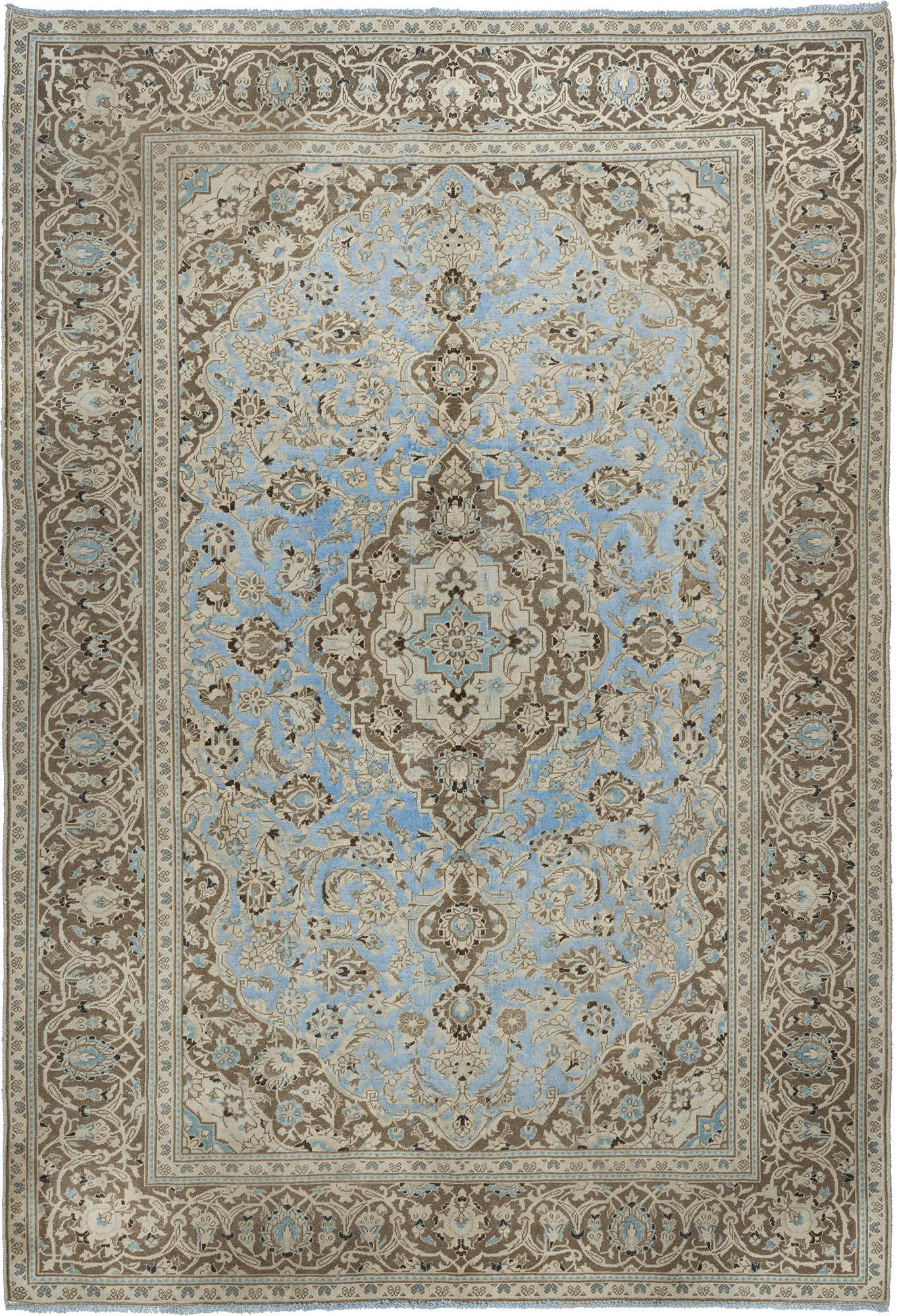 Colorful Vintage Kashan Rectangle Blue Rug 8×11 Wool-Cotton