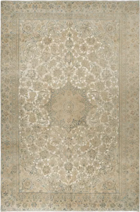 Modern Kashan Rectangle Beige Rug 8×12 Wool-Cotton