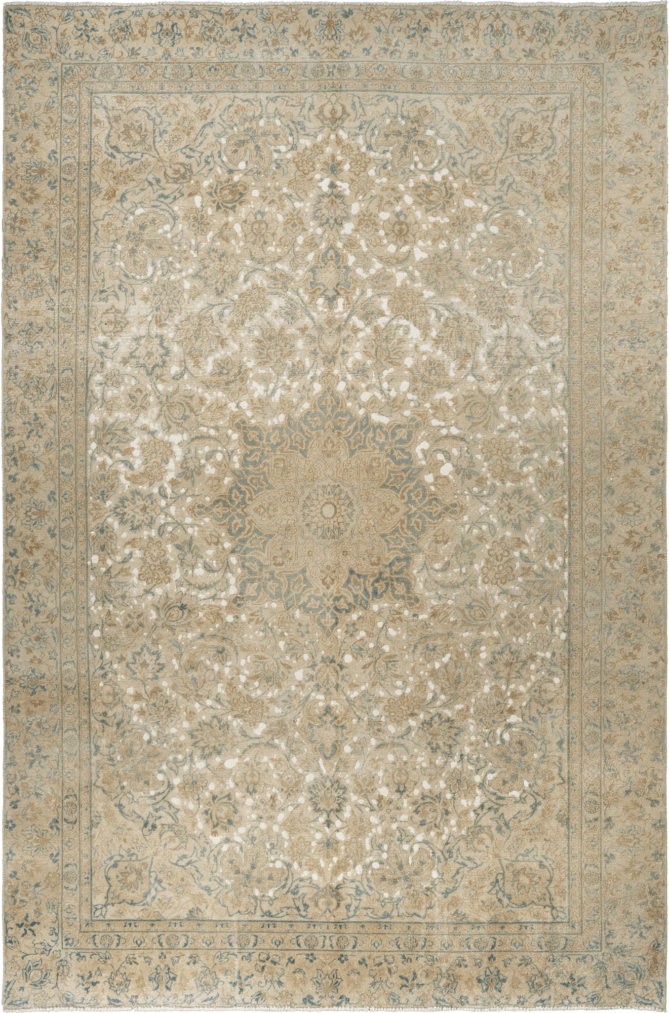 Modern Kashan Rectangle Beige Rug 8×12 Wool-Cotton