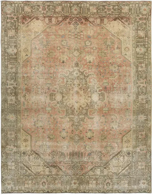 Modern Tabriz Rectangle Pink Rug 9×11 Wool-Cotton