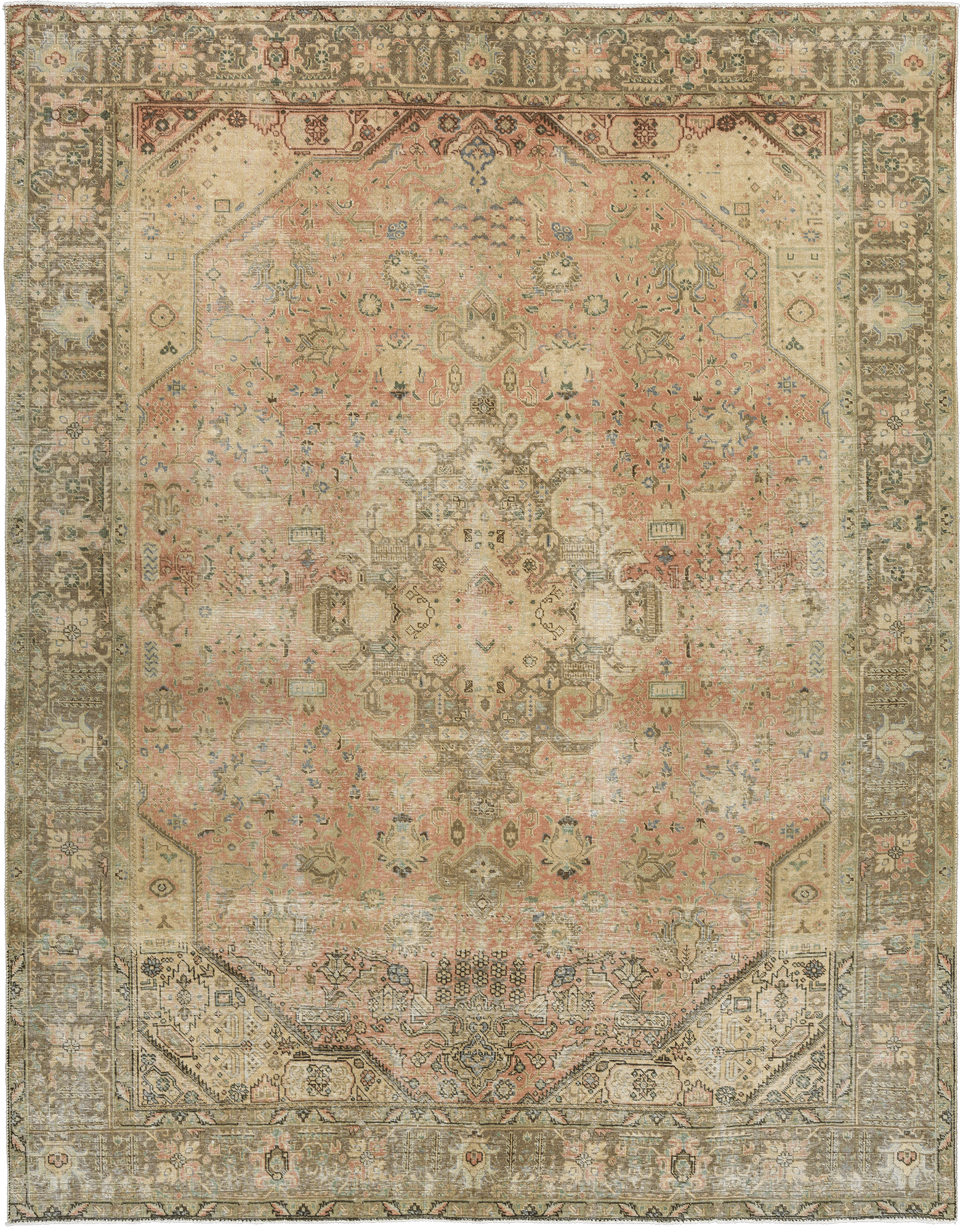 Modern Tabriz Rectangle Pink Rug 9×11 Wool-Cotton