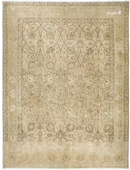 Modern Tabriz Rectangle Beige Rug 10×13 Wool-Cotton