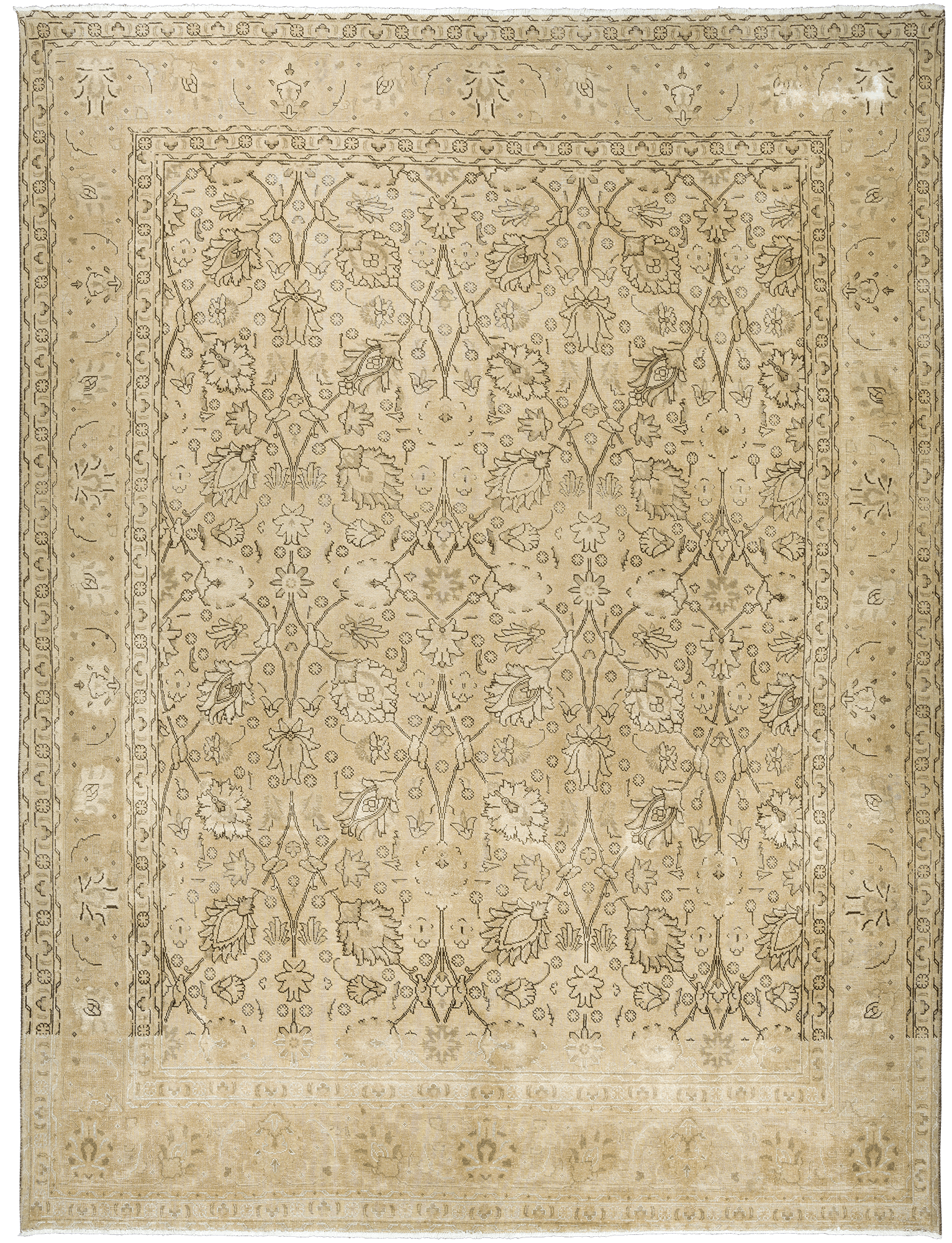 Modern Tabriz Rectangle Beige Rug 10×13 Wool-Cotton