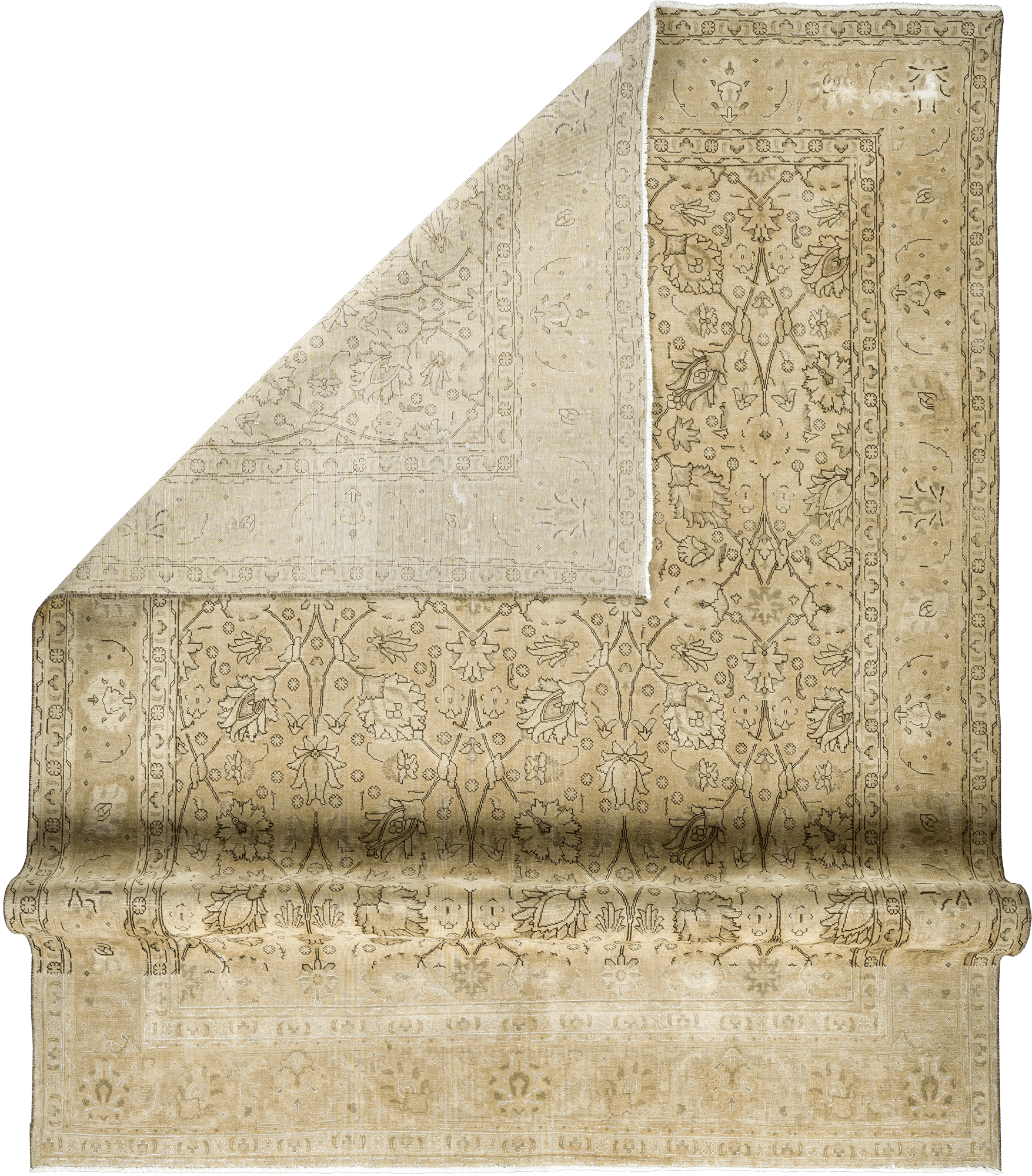 Modern Tabriz Rectangle Beige Rug 10×13 Wool-Cotton