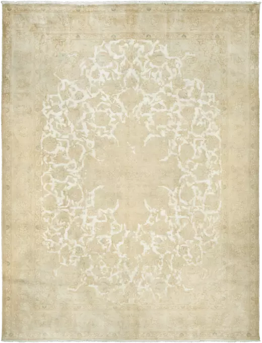 Modern Tabriz Rectangle Beige Rug 10×13 Wool-Cotton