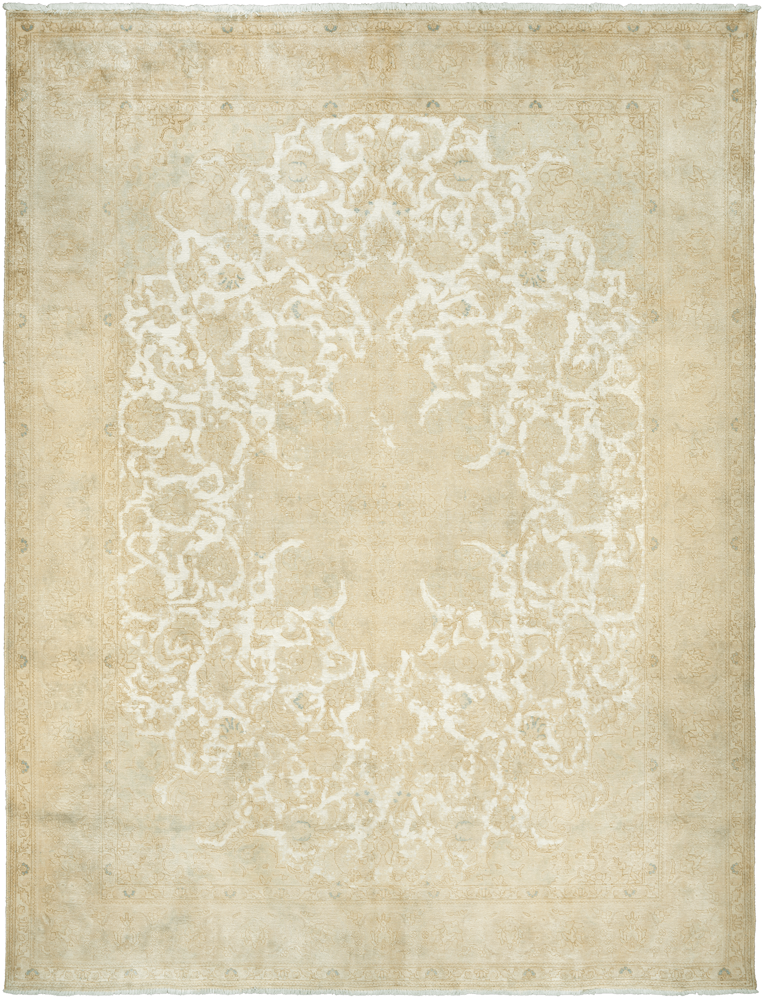 Modern Tabriz Rectangle Beige Rug 10×13 Wool-Cotton