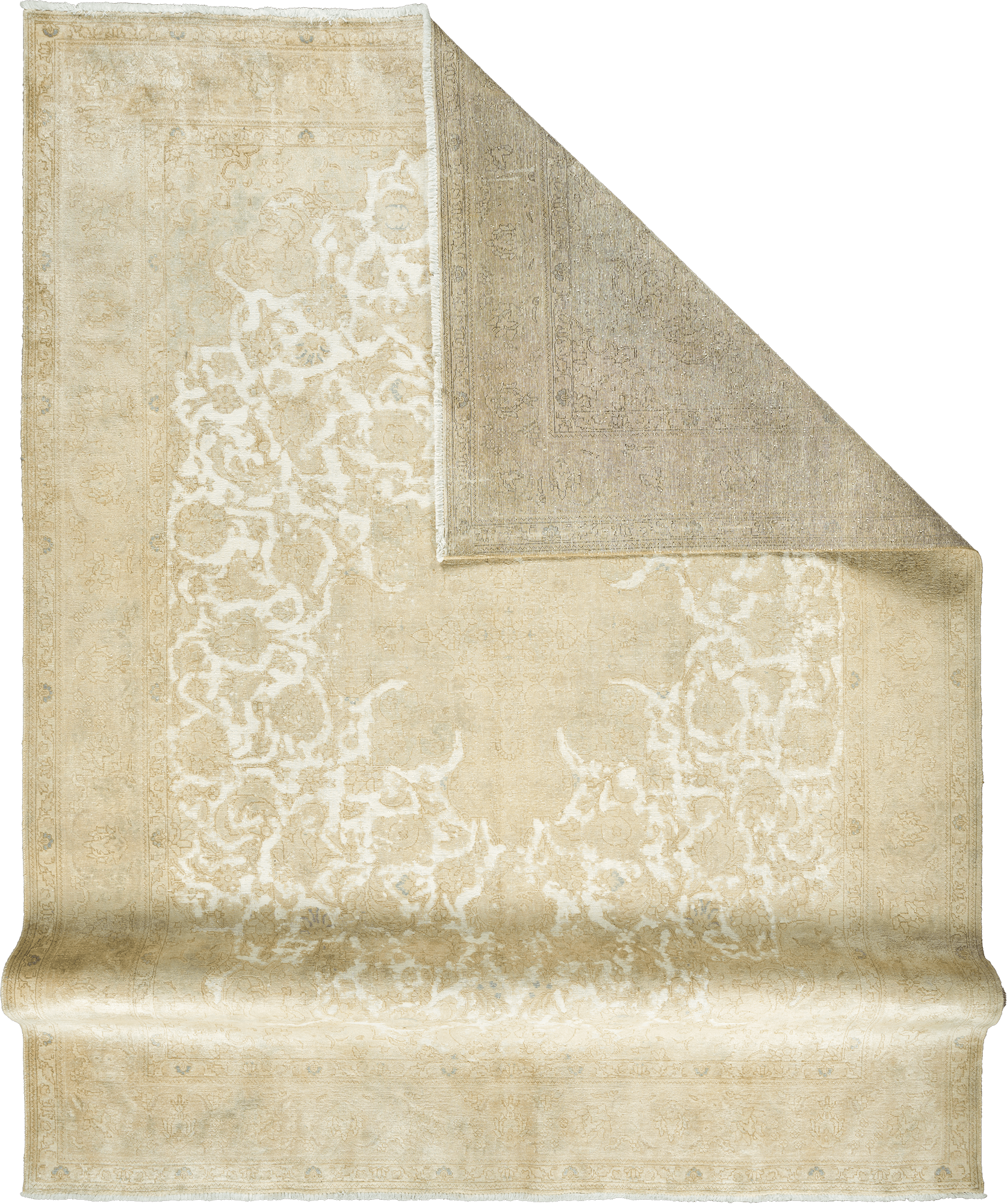 Modern Tabriz Rectangle Beige Rug 10×13 Wool-Cotton