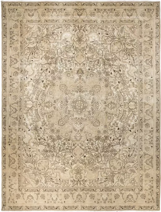 Modern Tabriz Rectangle Beige Rug 10×13 Wool-Cotton