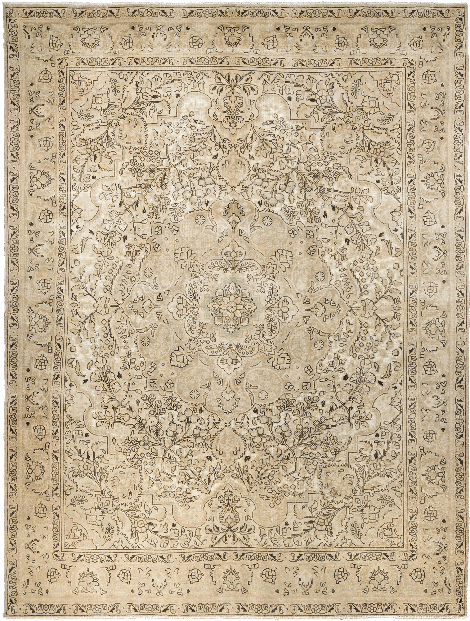 Modern Tabriz Rectangle Beige Rug 10×13 Wool-Cotton