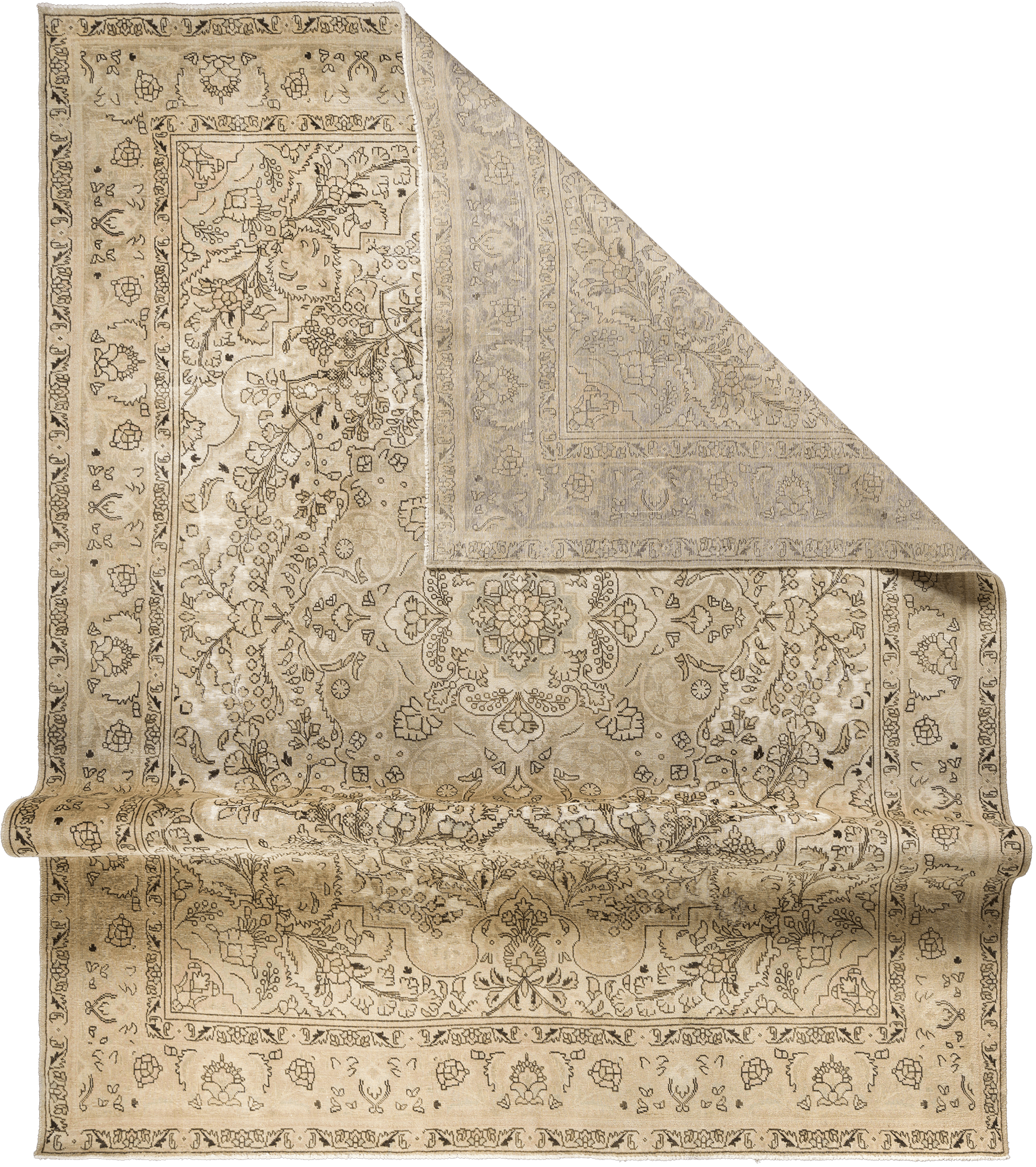 Modern Tabriz Rectangle Beige Rug 10×13 Wool-Cotton