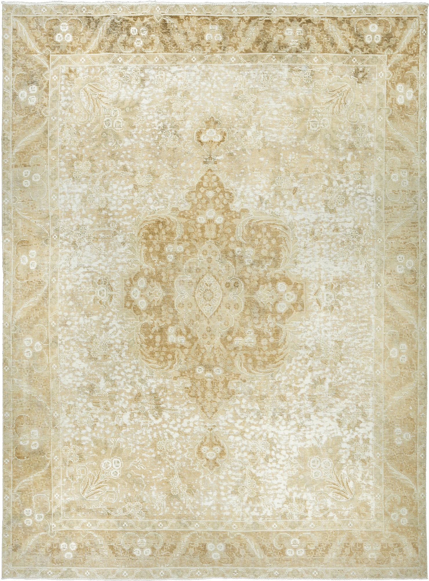 Modern Tabriz Rectangle Beige Rug 9×13 Wool-Cotton