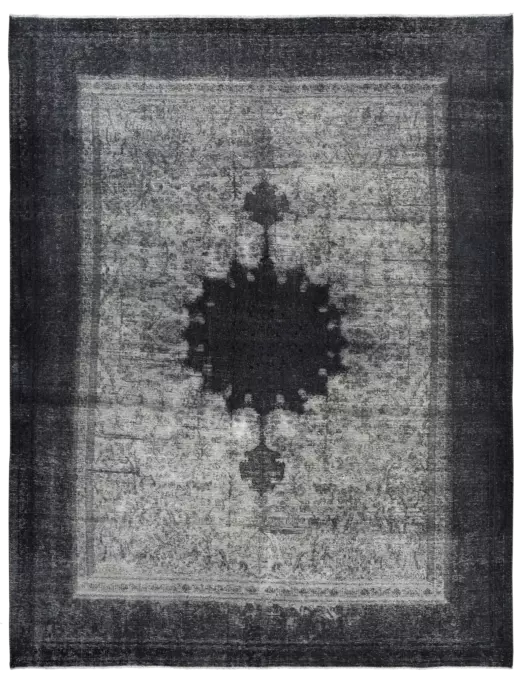 Colorful Vintage Kerman Rectangle Black Rug 10×13 Wool-Cotton