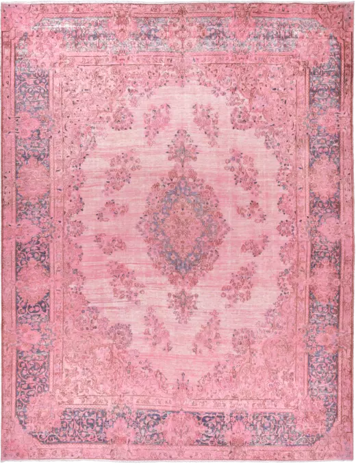 Colorful Vintage Kerman Rectangle Pink Rug 10×13 Wool-Cotton