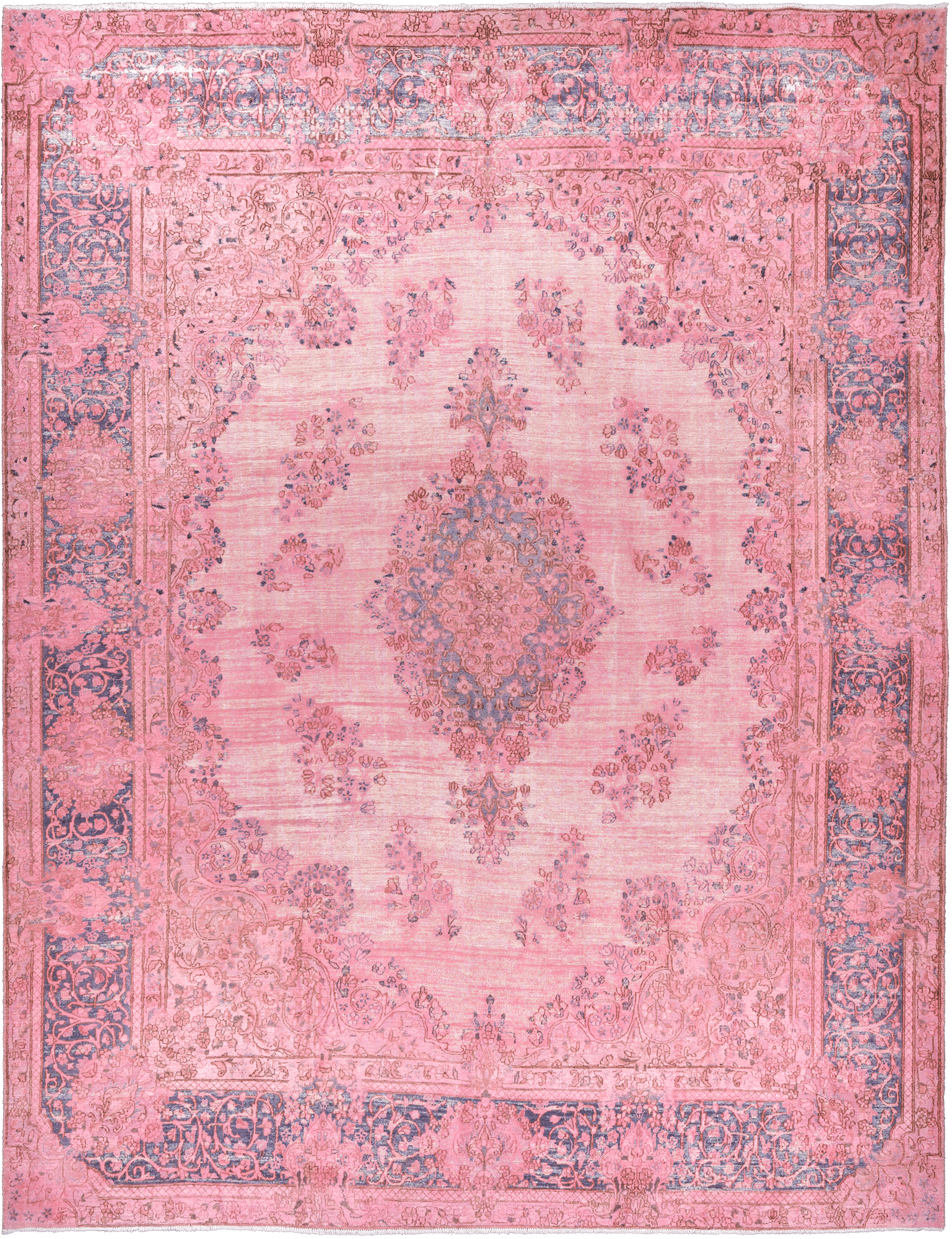 Colorful Vintage Kerman Rectangle Pink Rug 10×13 Wool-Cotton