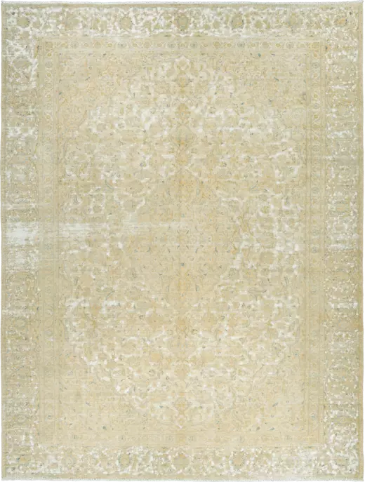 Modern Kashan Rectangle Beige Rug 9×12 Wool-Cotton