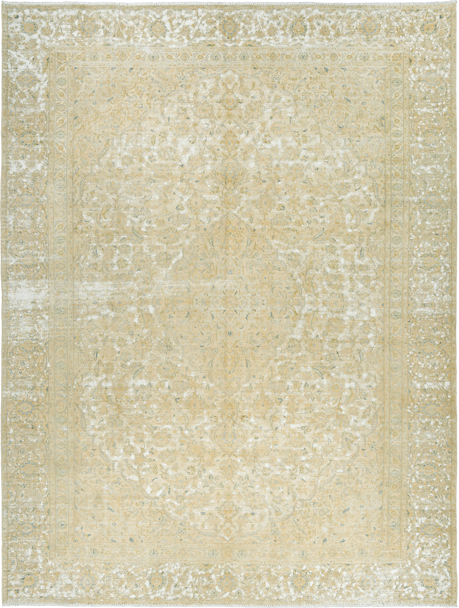 Modern Kashan Rectangle Beige Rug 9×12 Wool-Cotton
