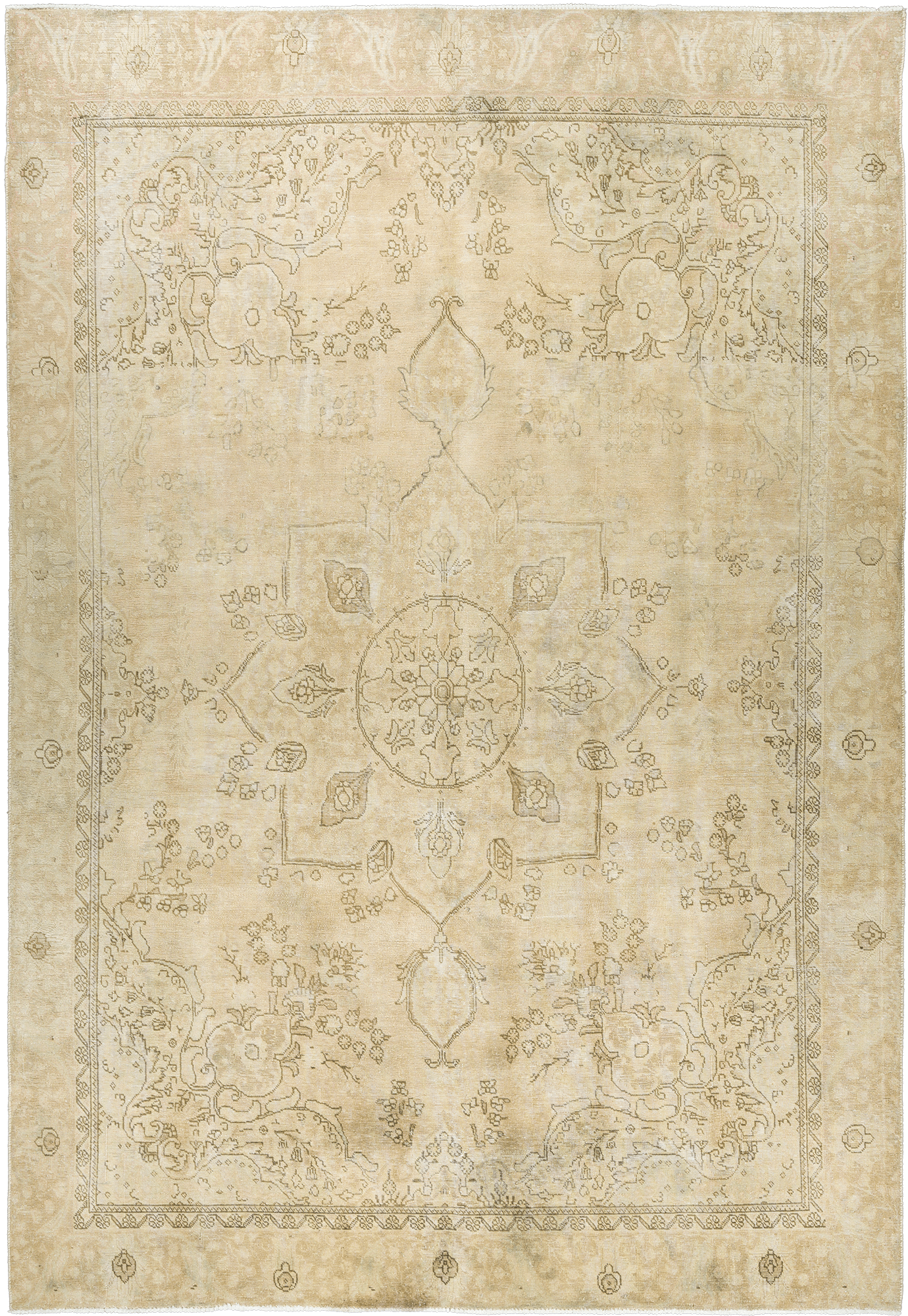 Modern Tabriz Rectangle Beige Rug 8×12 Wool-Cotton