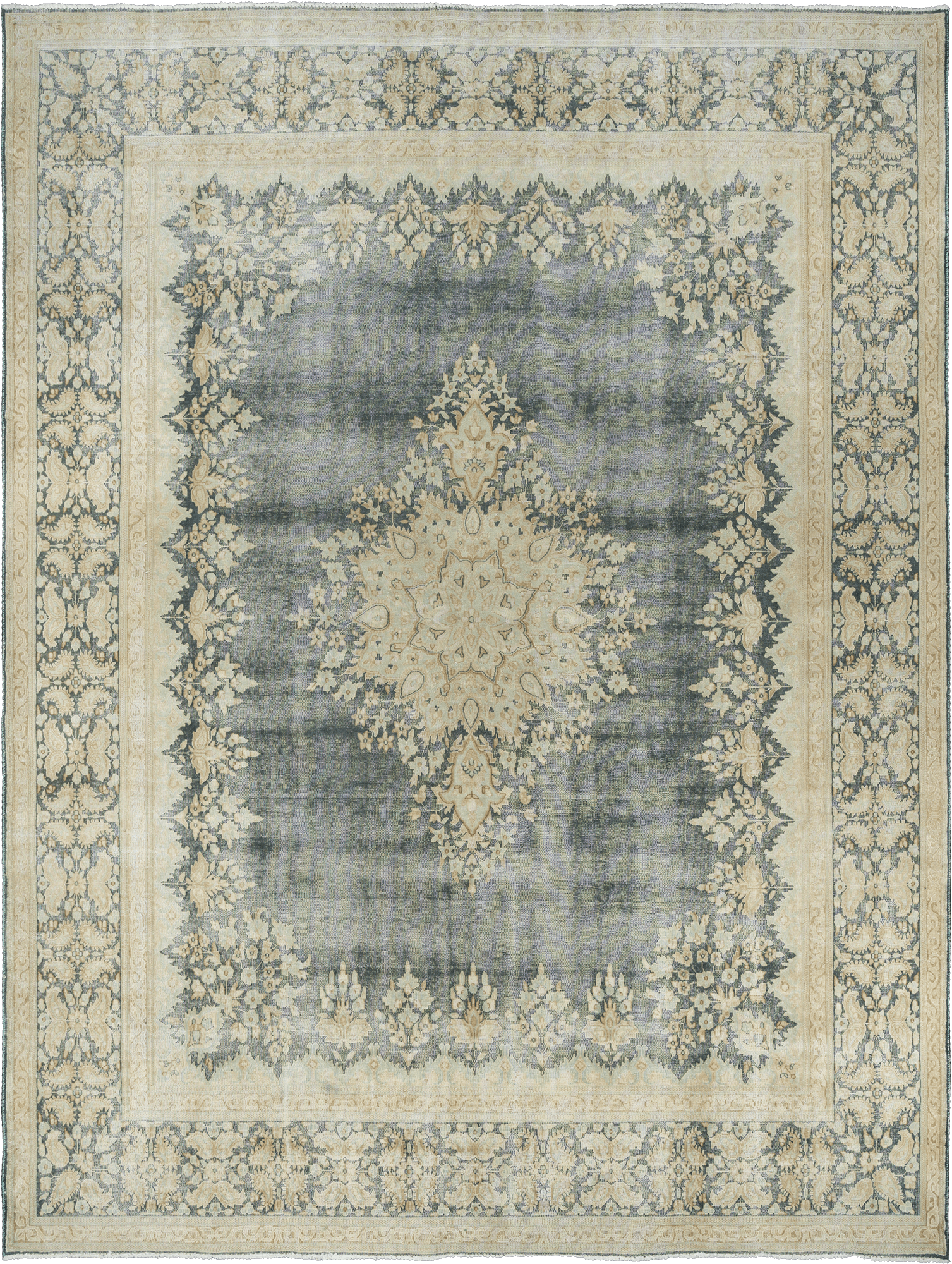 Modern Kerman Rectangle Blue Grey Rug 10×13 Wool-Cotton