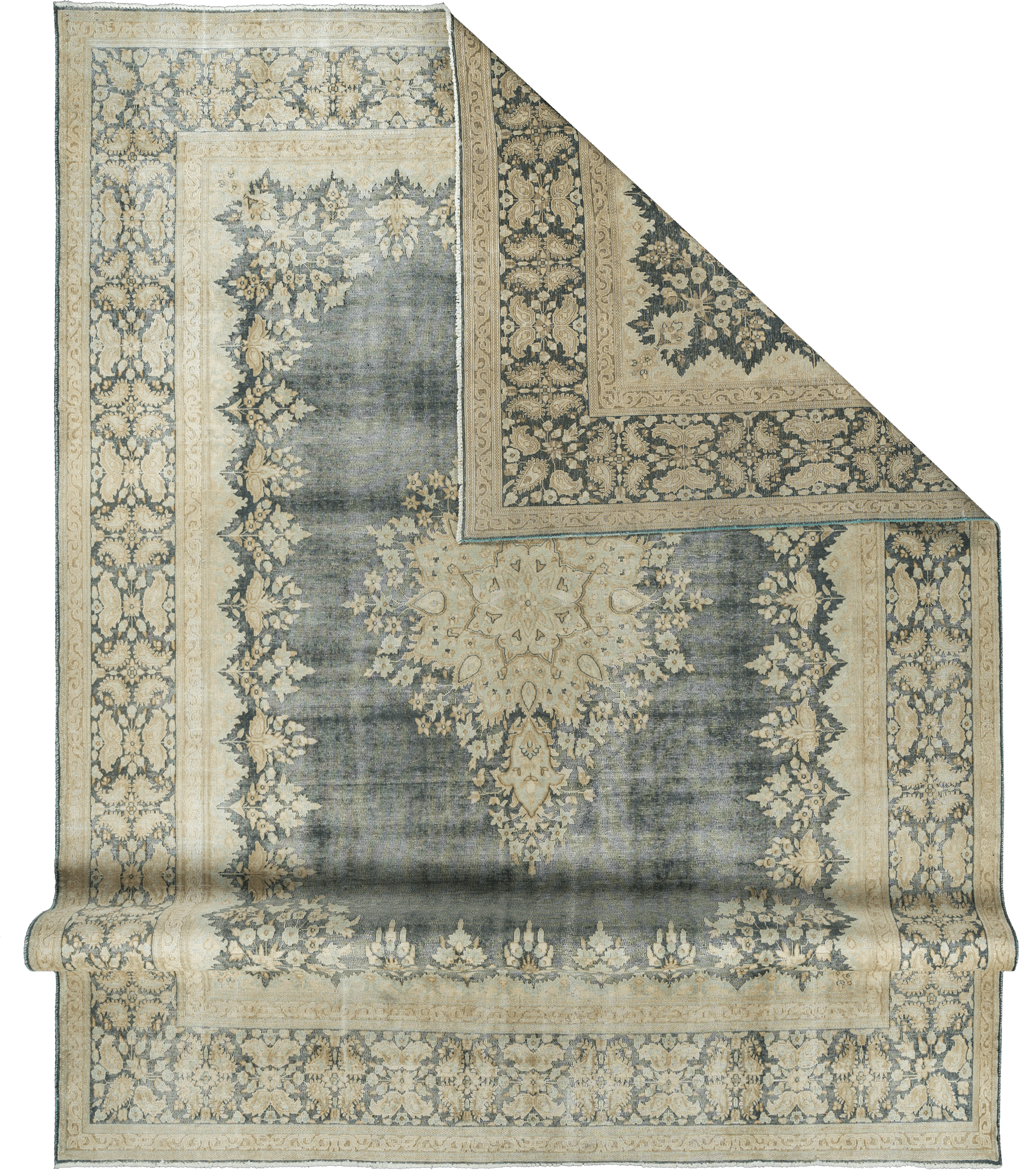 Modern Kerman Rectangle Blue Grey Rug 10×13 Wool-Cotton