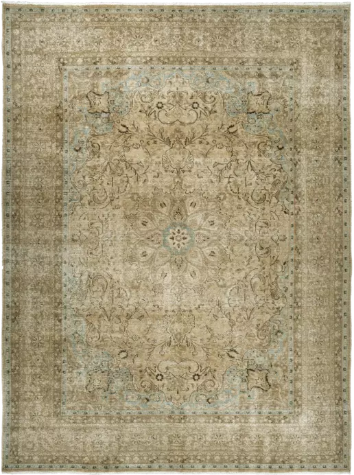 Modern Tabriz Rectangle Brown Rug 10×13 Wool-Cotton